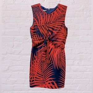 Muse short sleeveless tropical print pattern navy & orange red dress size 10